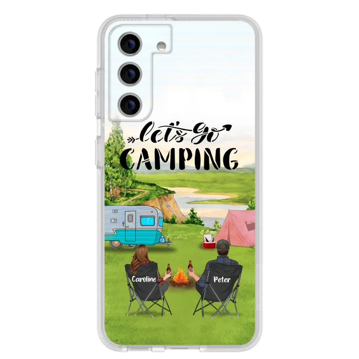 Custom Personalized Camping Phone Case - Couple With Upto 3 Kids And 4 Pets - Gift Idea For Camping Lover - Let's Go Camping - Case For iPhone And Samsung