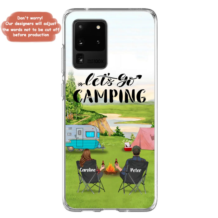 Custom Personalized Camping Phone Case - Couple With Upto 3 Kids And 4 Pets - Gift Idea For Camping Lover - Let's Go Camping - Case For iPhone And Samsung