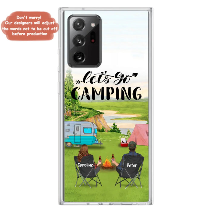 Custom Personalized Camping Phone Case - Couple With Upto 3 Kids And 4 Pets - Gift Idea For Camping Lover - Let's Go Camping - Case For iPhone And Samsung