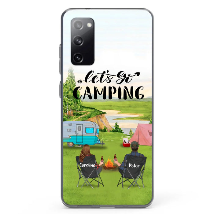 Custom Personalized Camping Phone Case - Couple With Upto 3 Kids And 4 Pets - Gift Idea For Camping Lover - Let's Go Camping - Case For iPhone And Samsung