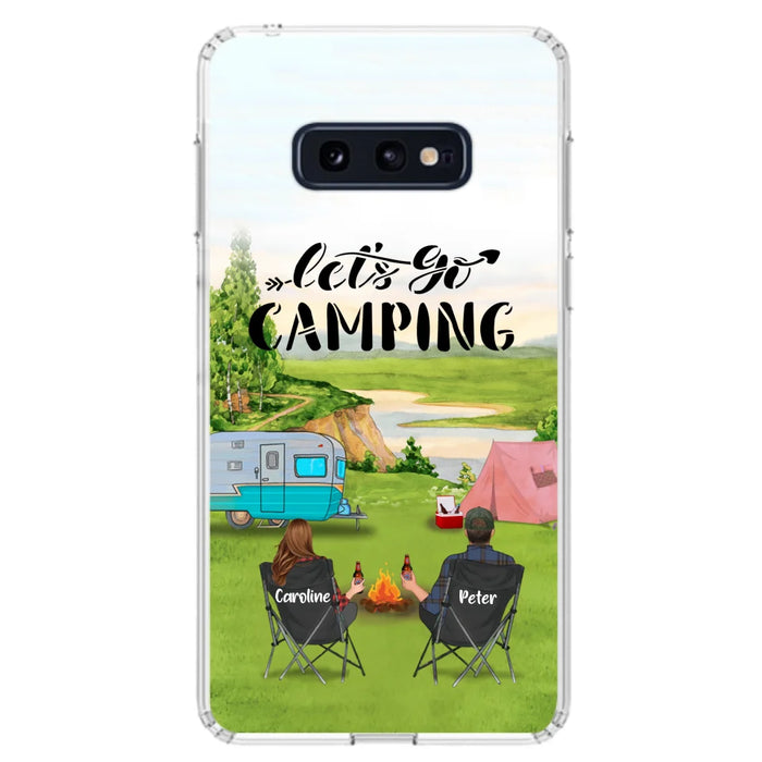 Custom Personalized Camping Phone Case - Couple With Upto 3 Kids And 4 Pets - Gift Idea For Camping Lover - Let's Go Camping - Case For iPhone And Samsung