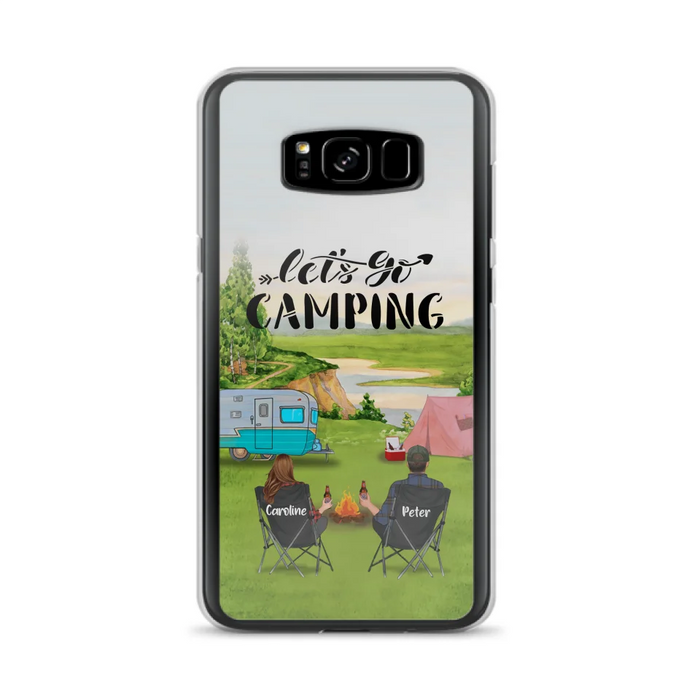 Custom Personalized Camping Phone Case - Couple With Upto 3 Kids And 4 Pets - Gift Idea For Camping Lover - Let's Go Camping - Case For iPhone And Samsung