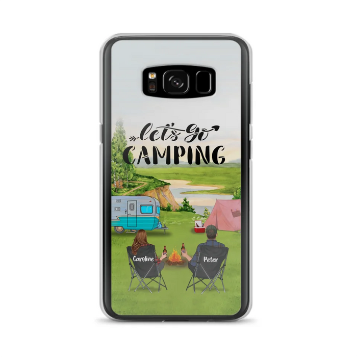 Custom Personalized Camping Phone Case - Couple With Upto 3 Kids And 4 Pets - Gift Idea For Camping Lover - Let's Go Camping - Case For iPhone And Samsung