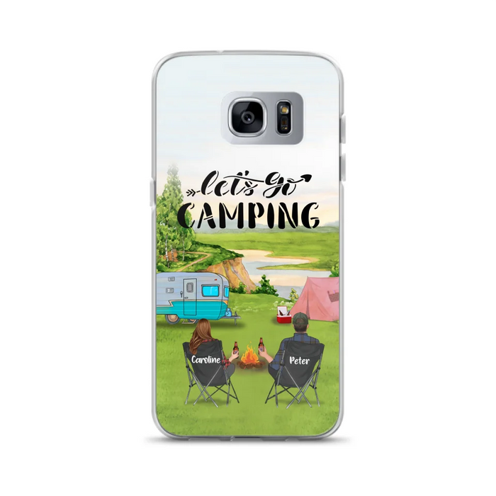 Custom Personalized Camping Phone Case - Couple With Upto 3 Kids And 4 Pets - Gift Idea For Camping Lover - Let's Go Camping - Case For iPhone And Samsung