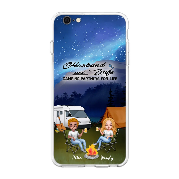 Custom Personalized Camping Night Chibi Phone Case - Couple With Upto 2 Dogs - Gift Idea For Camping Lover - Case For iPhone And Samsung