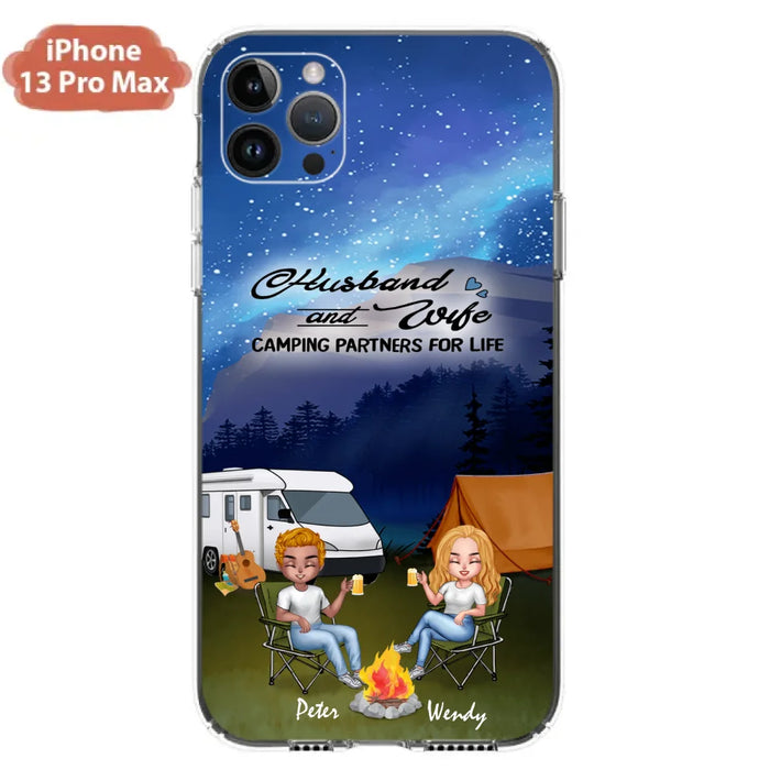 Custom Personalized Camping Night Chibi Phone Case - Couple With Upto 2 Dogs - Gift Idea For Camping Lover - Case For iPhone And Samsung