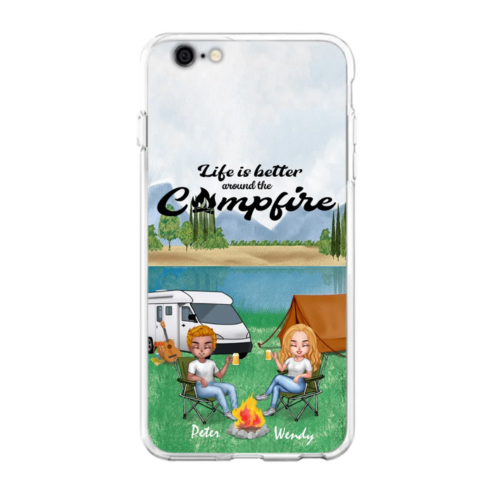 Custom Personalized Camping Chibi Phone Case - Couple With Upto 2 Dogs - Gift Idea For Camping Lover - Case For iPhone And Samsung