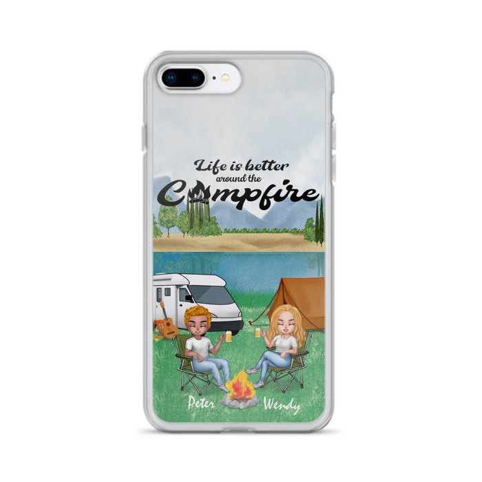 Custom Personalized Camping Chibi Phone Case - Couple With Upto 2 Dogs - Gift Idea For Camping Lover - Case For iPhone And Samsung