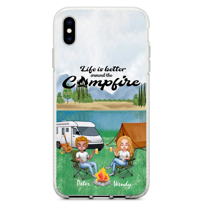 Custom Personalized Camping Chibi Phone Case - Couple With Upto 2 Dogs - Gift Idea For Camping Lover - Case For iPhone And Samsung