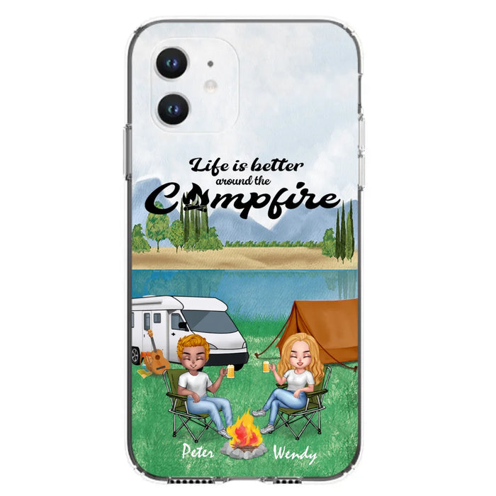 Custom Personalized Camping Chibi Phone Case - Couple With Upto 2 Dogs - Gift Idea For Camping Lover - Case For iPhone And Samsung