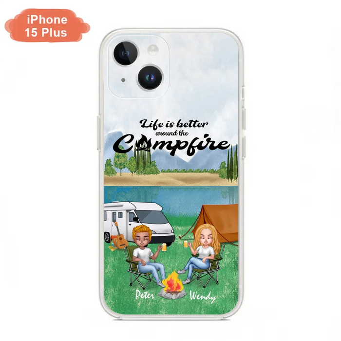 Custom Personalized Camping Chibi Phone Case - Couple With Upto 2 Dogs - Gift Idea For Camping Lover - Case For iPhone And Samsung