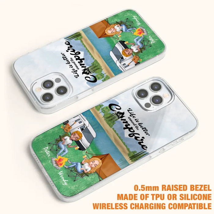 Custom Personalized Camping Chibi Phone Case - Couple With Upto 2 Dogs - Gift Idea For Camping Lover - Case For iPhone And Samsung