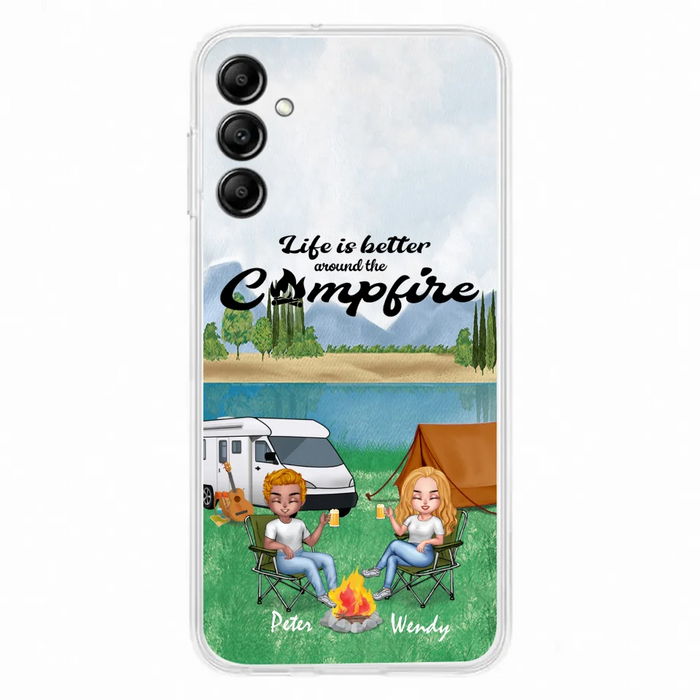 Custom Personalized Camping Chibi Phone Case - Couple With Upto 2 Dogs - Gift Idea For Camping Lover - Case For iPhone And Samsung