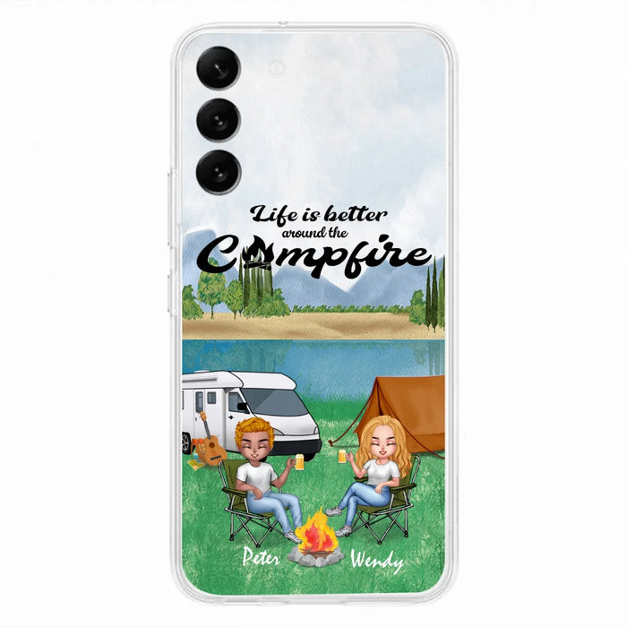 Custom Personalized Camping Chibi Phone Case - Couple With Upto 2 Dogs - Gift Idea For Camping Lover - Case For iPhone And Samsung