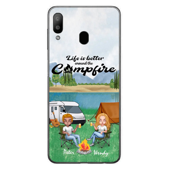 Custom Personalized Camping Chibi Phone Case - Couple With Upto 2 Dogs - Gift Idea For Camping Lover - Case For iPhone And Samsung