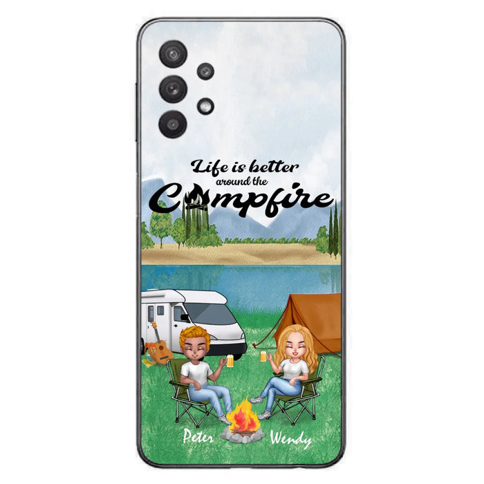 Custom Personalized Camping Chibi Phone Case - Couple With Upto 2 Dogs - Gift Idea For Camping Lover - Case For iPhone And Samsung