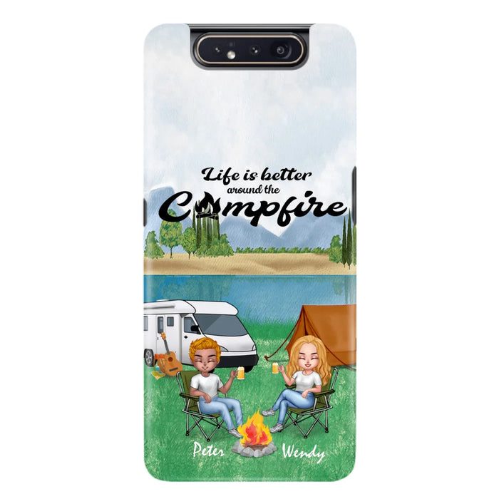 Custom Personalized Camping Chibi Phone Case - Couple With Upto 2 Dogs - Gift Idea For Camping Lover - Case For iPhone And Samsung