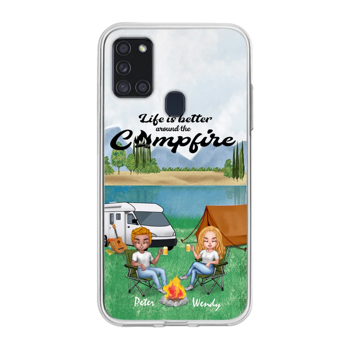 Custom Personalized Camping Chibi Phone Case - Couple With Upto 2 Dogs - Gift Idea For Camping Lover - Case For iPhone And Samsung