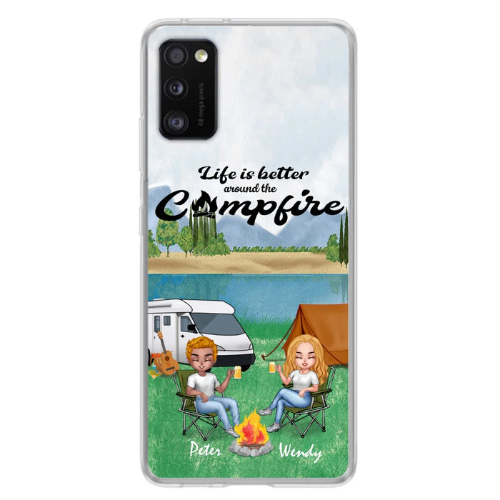 Custom Personalized Camping Chibi Phone Case - Couple With Upto 2 Dogs - Gift Idea For Camping Lover - Case For iPhone And Samsung