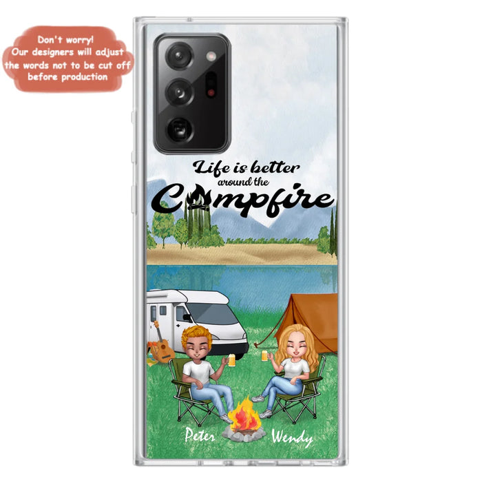 Custom Personalized Camping Chibi Phone Case - Couple With Upto 2 Dogs - Gift Idea For Camping Lover - Case For iPhone And Samsung