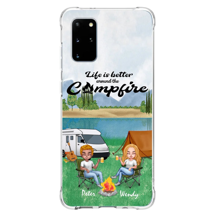 Custom Personalized Camping Chibi Phone Case - Couple With Upto 2 Dogs - Gift Idea For Camping Lover - Case For iPhone And Samsung