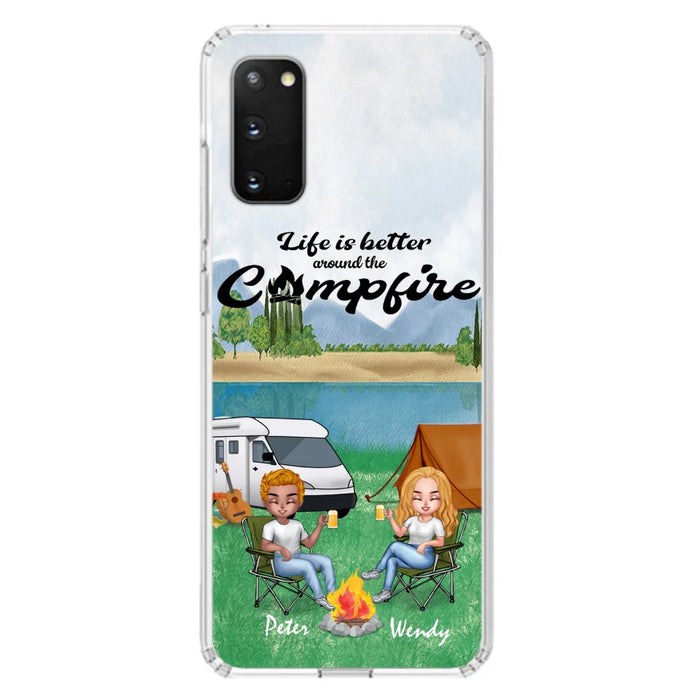 Custom Personalized Camping Chibi Phone Case - Couple With Upto 2 Dogs - Gift Idea For Camping Lover - Case For iPhone And Samsung