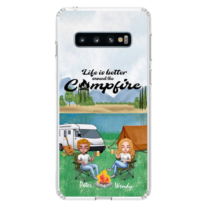 Custom Personalized Camping Chibi Phone Case - Couple With Upto 2 Dogs - Gift Idea For Camping Lover - Case For iPhone And Samsung