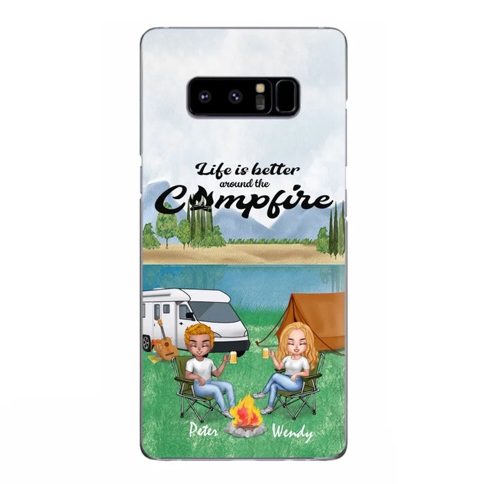 Custom Personalized Camping Chibi Phone Case - Couple With Upto 2 Dogs - Gift Idea For Camping Lover - Case For iPhone And Samsung