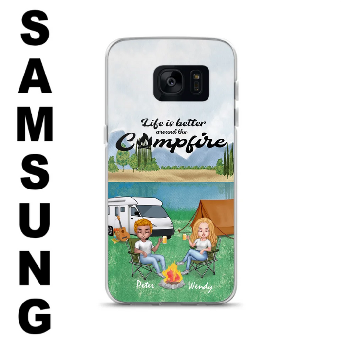 Custom Personalized Camping Chibi Phone Case - Couple With Upto 2 Dogs - Gift Idea For Camping Lover - Case For iPhone And Samsung