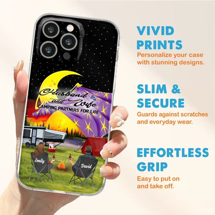 Custom Personalized Camping Phone Case - Couple/ Parents With Upto 3 Kids And 4 Pets - Gift Idea For Camping Lover - Case For iPhone And Samsung