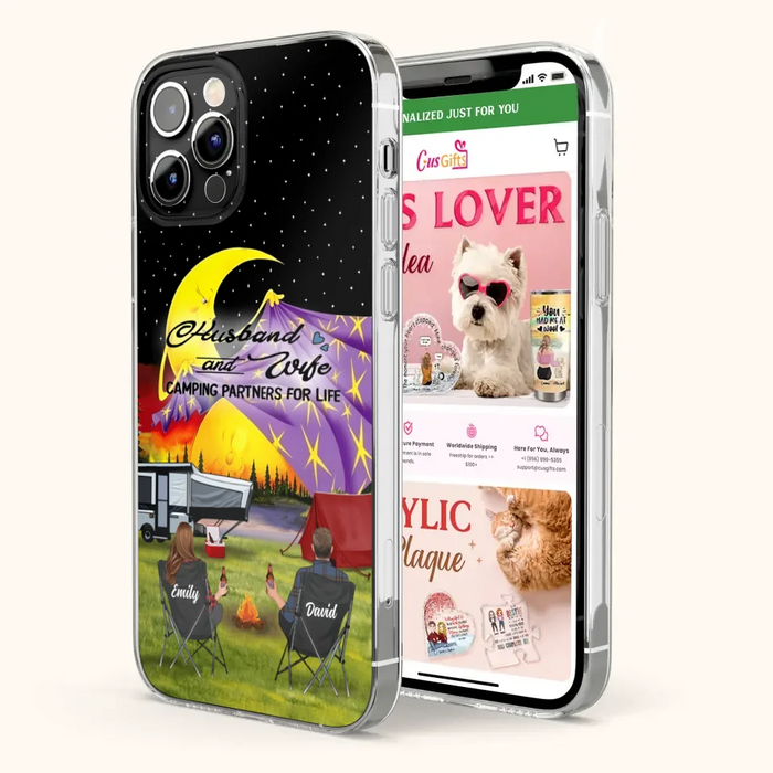 Custom Personalized Camping Phone Case - Couple/ Parents With Upto 3 Kids And 4 Pets - Gift Idea For Camping Lover - Case For iPhone And Samsung