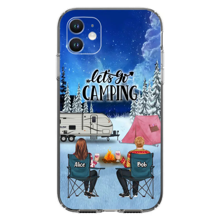 Custom Personalized Christmas Camping Phone Case - Christmas Gift For Family/ Couple/ Camping Lover - Upto 2 Kids and 3 Pets - Let's Go Camping - Case For iPhone And Samsung