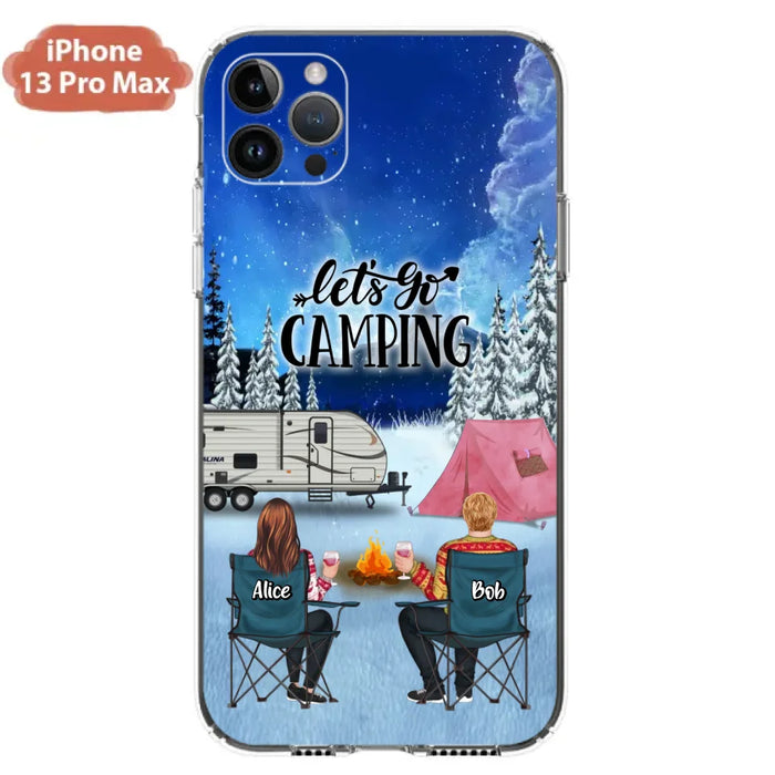 Custom Personalized Christmas Camping Phone Case - Christmas Gift For Family/ Couple/ Camping Lover - Upto 2 Kids and 3 Pets - Let's Go Camping - Case For iPhone And Samsung