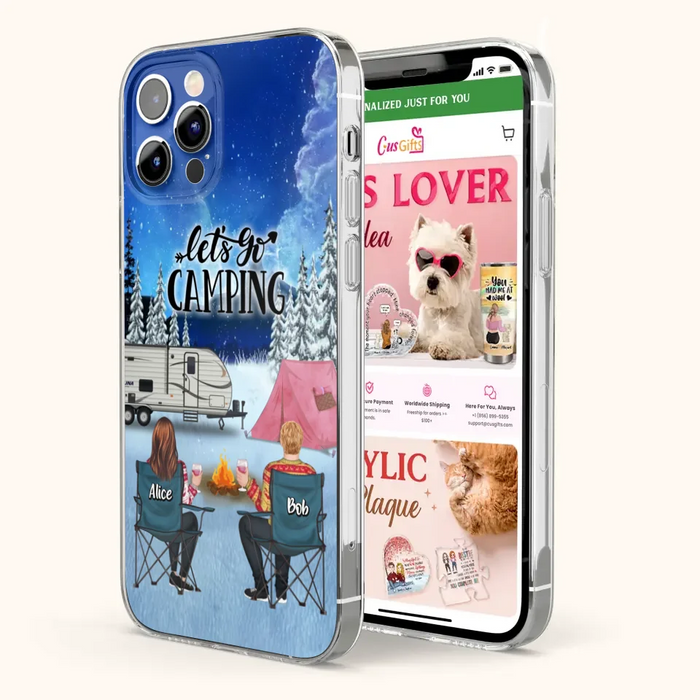 Custom Personalized Christmas Camping Phone Case - Christmas Gift For Family/ Couple/ Camping Lover - Upto 2 Kids and 3 Pets - Let's Go Camping - Case For iPhone And Samsung