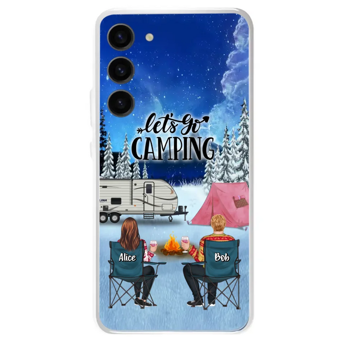 Custom Personalized Christmas Camping Phone Case - Christmas Gift For Family/ Couple/ Camping Lover - Upto 2 Kids and 3 Pets - Let's Go Camping - Case For iPhone And Samsung