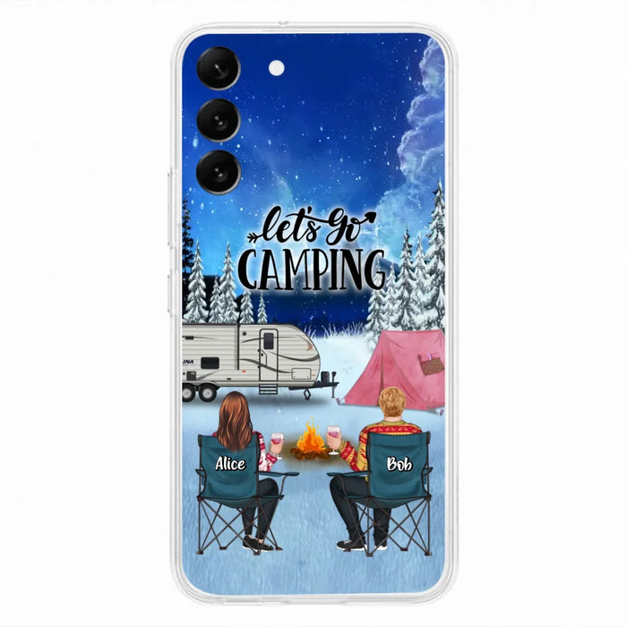 Custom Personalized Christmas Camping Phone Case - Christmas Gift For Family/ Couple/ Camping Lover - Upto 2 Kids and 3 Pets - Let's Go Camping - Case For iPhone And Samsung