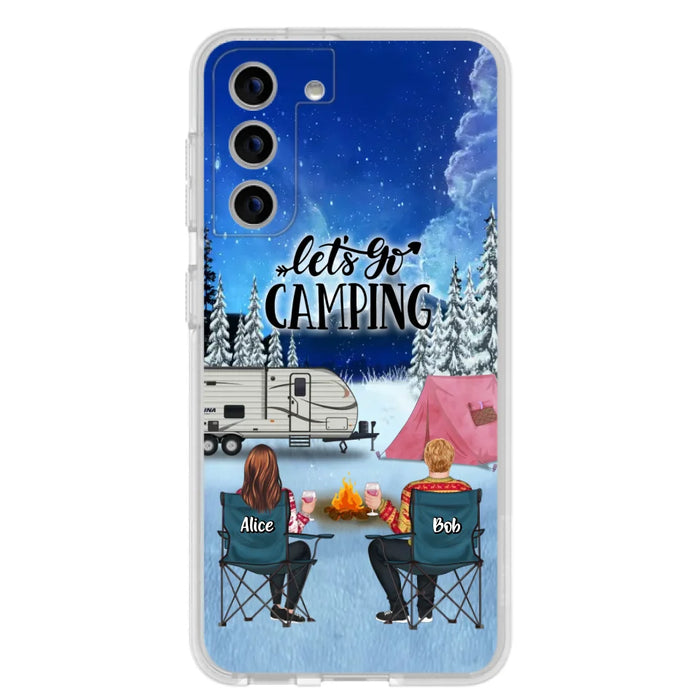 Custom Personalized Christmas Camping Phone Case - Christmas Gift For Family/ Couple/ Camping Lover - Upto 2 Kids and 3 Pets - Let's Go Camping - Case For iPhone And Samsung