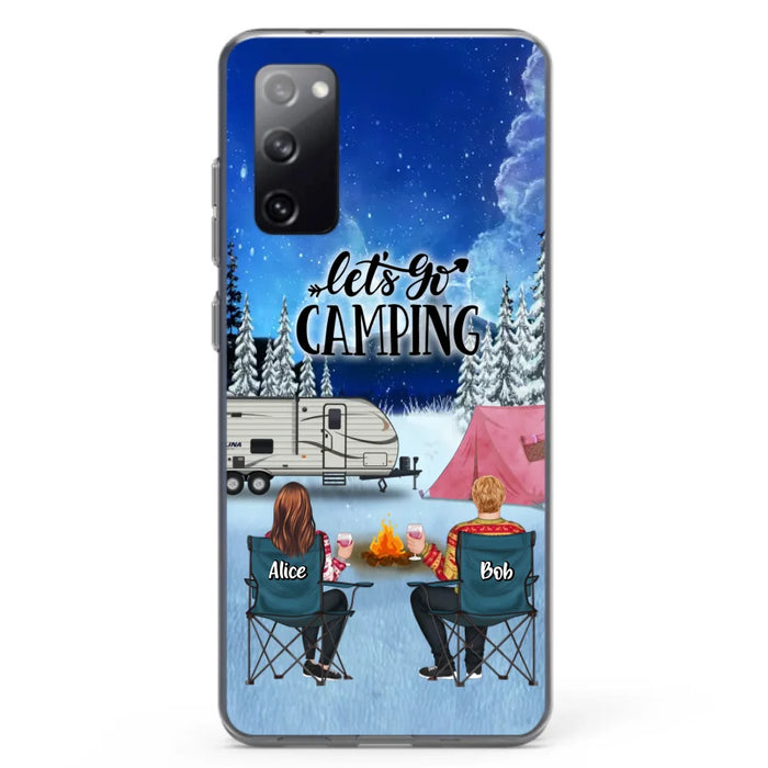 Custom Personalized Christmas Camping Phone Case - Christmas Gift For Family/ Couple/ Camping Lover - Upto 2 Kids and 3 Pets - Let's Go Camping - Case For iPhone And Samsung