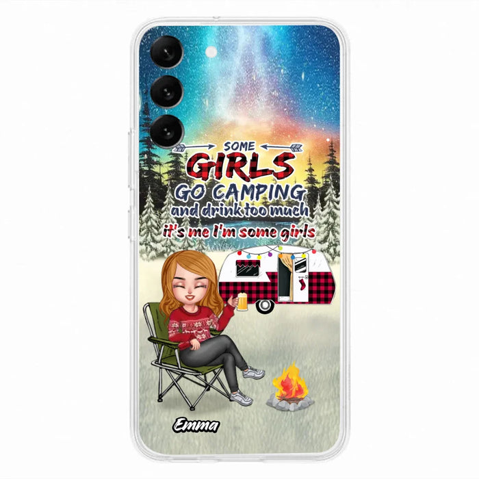 Custom Personalized Xmas Camping Girl Phone Case - Christmas Gift For Camping Lover - Upto 3 Dogs - Some Girls Go Camping And Drink Too Much - Case For iPhone And Samsung