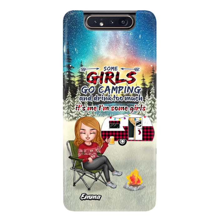 Custom Personalized Xmas Camping Girl Phone Case - Christmas Gift For Camping Lover - Upto 3 Dogs - Some Girls Go Camping And Drink Too Much - Case For iPhone And Samsung