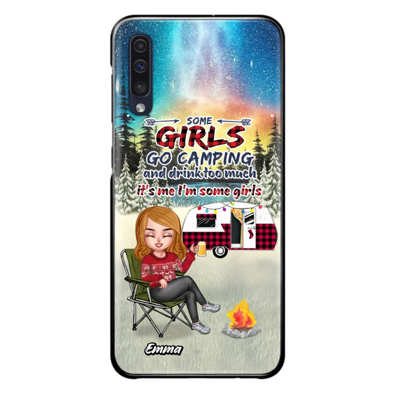 Personalized Xmas Camping Girl Phone Case - Christmas Gift For Camping Lover - Up to 3 Dogs - Some Girls Go Camping And Drink Too Much - iPhone And Samsung