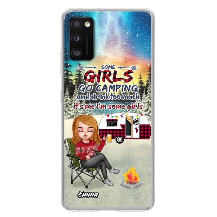 Custom Personalized Xmas Camping Girl Phone Case - Christmas Gift For Camping Lover - Upto 3 Dogs - Some Girls Go Camping And Drink Too Much - Case For iPhone And Samsung