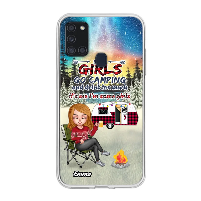 Custom Personalized Xmas Camping Girl Phone Case - Christmas Gift For Camping Lover - Upto 3 Dogs - Some Girls Go Camping And Drink Too Much - Case For iPhone And Samsung