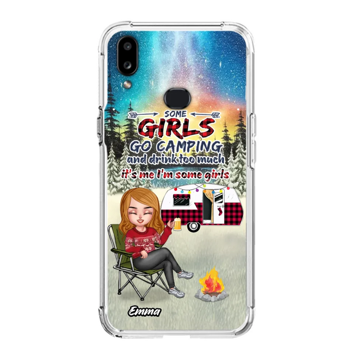 Custom Personalized Xmas Camping Girl Phone Case - Christmas Gift For Camping Lover - Upto 3 Dogs - Some Girls Go Camping And Drink Too Much - Case For iPhone And Samsung