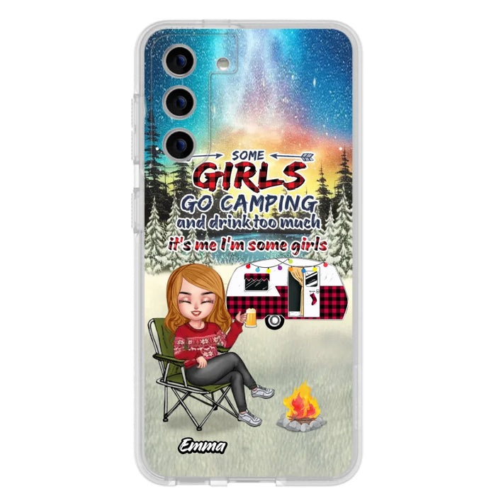 Custom Personalized Xmas Camping Girl Phone Case - Christmas Gift For Camping Lover - Upto 3 Dogs - Some Girls Go Camping And Drink Too Much - Case For iPhone And Samsung