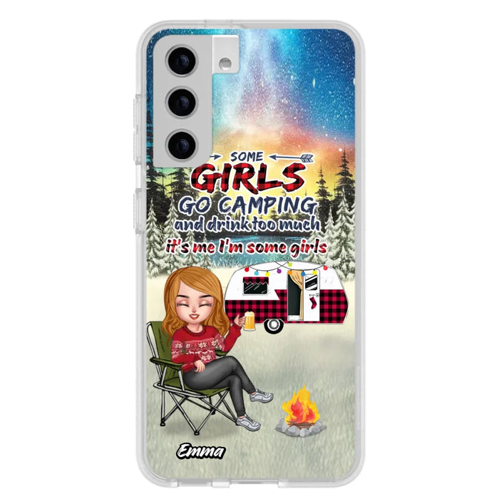 Custom Personalized Xmas Camping Girl Phone Case - Christmas Gift For Camping Lover - Upto 3 Dogs - Some Girls Go Camping And Drink Too Much - Case For iPhone And Samsung