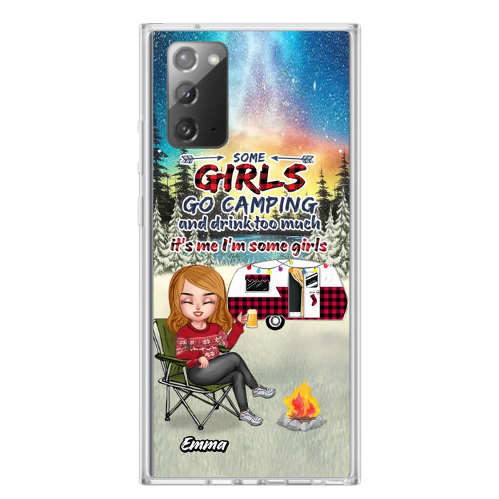 Custom Personalized Xmas Camping Girl Phone Case - Christmas Gift For Camping Lover - Upto 3 Dogs - Some Girls Go Camping And Drink Too Much - Case For iPhone And Samsung