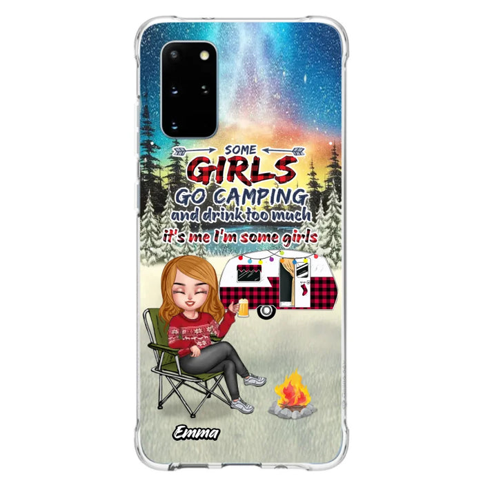 Custom Personalized Xmas Camping Girl Phone Case - Christmas Gift For Camping Lover - Upto 3 Dogs - Some Girls Go Camping And Drink Too Much - Case For iPhone And Samsung