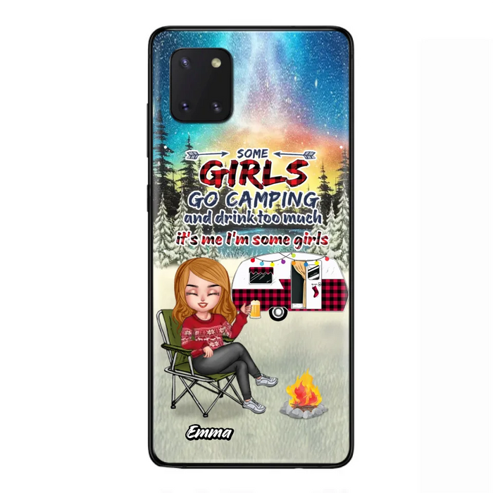 Custom Personalized Xmas Camping Girl Phone Case - Christmas Gift For Camping Lover - Upto 3 Dogs - Some Girls Go Camping And Drink Too Much - Case For iPhone And Samsung