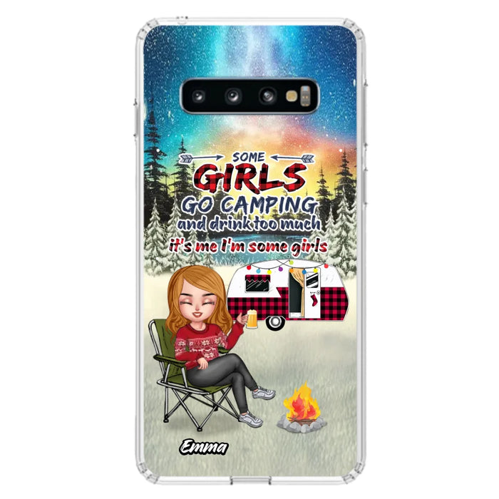 Custom Personalized Xmas Camping Girl Phone Case - Christmas Gift For Camping Lover - Upto 3 Dogs - Some Girls Go Camping And Drink Too Much - Case For iPhone And Samsung